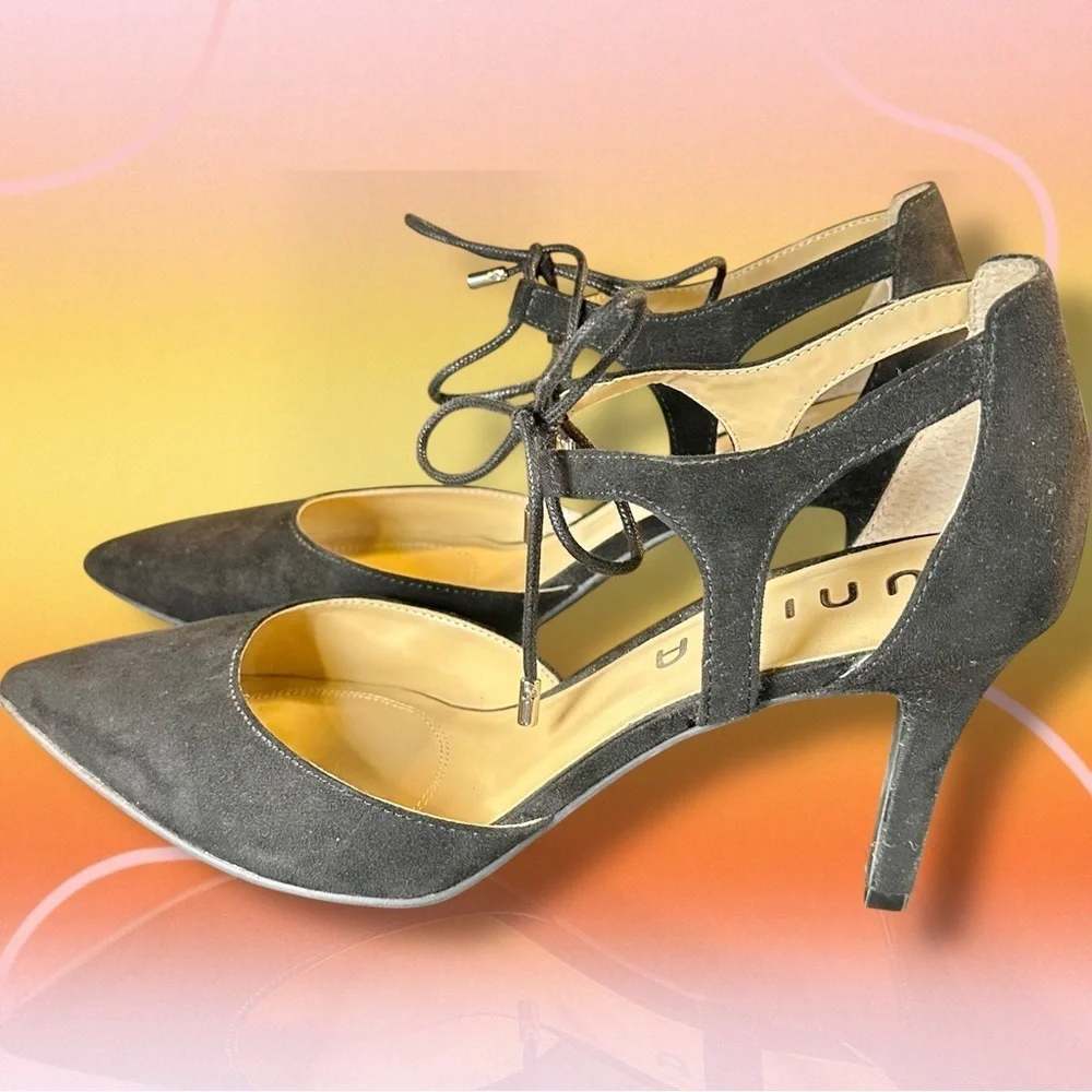 NWOT Unisa ‘Amabelle’ Black Vegan Suede Ankle Tie Stiletto Pumps Size 11
